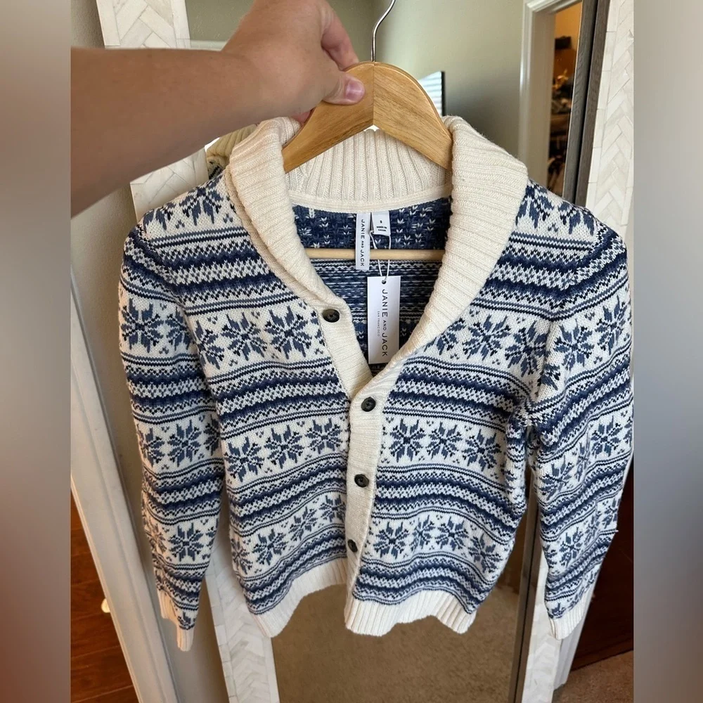 Janie and‎ Jack NWT Ivory and Navy Knit Sweater